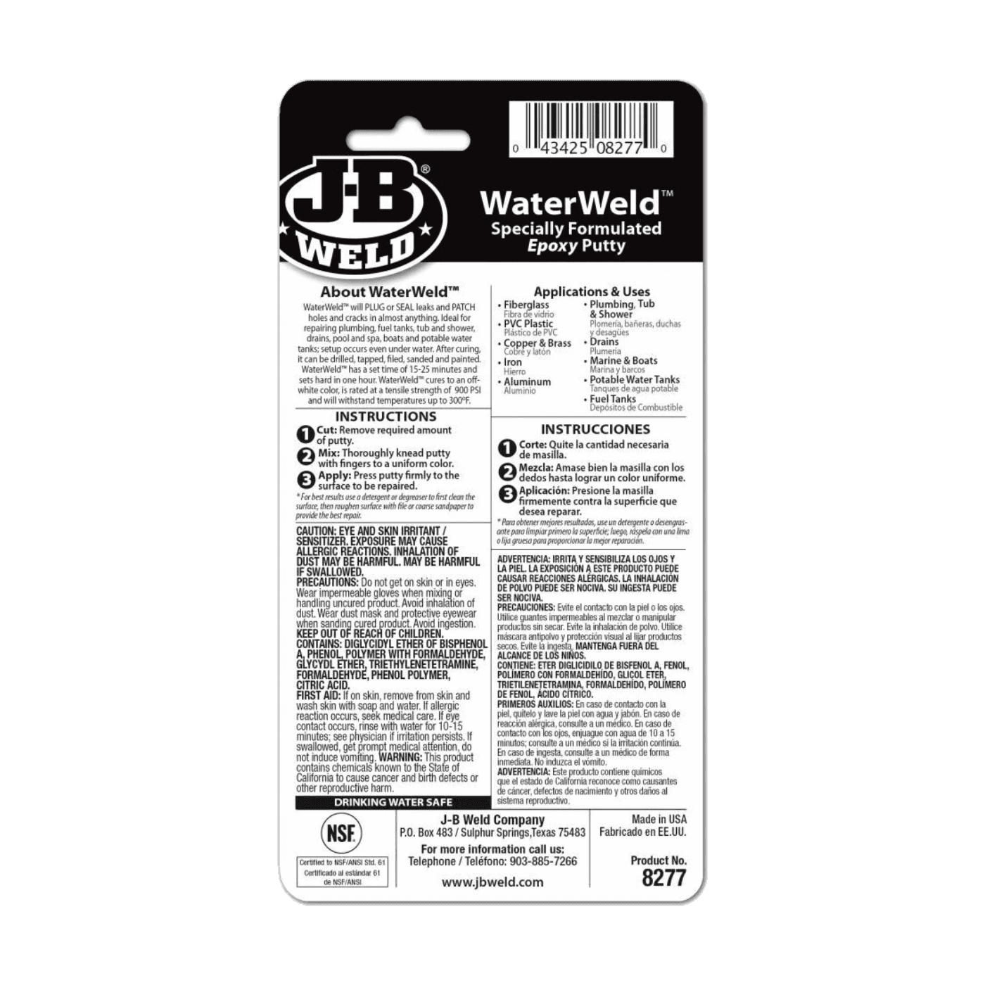 JB WaterWeld Epoxy Putty JB8277 Metal Plastic Pipe Repair Underwater Fuel Oil Resistant - J-B WELD - 8277 image 3