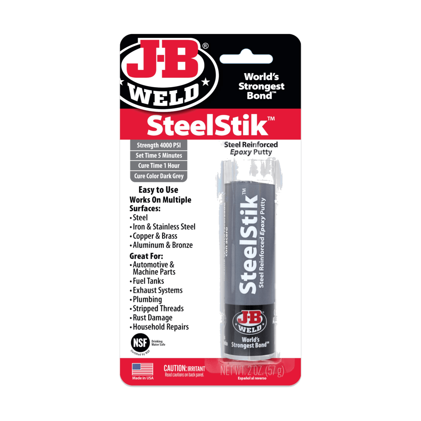 JB Weld SteelStik Steel Reinforced Epoxy Putty Stick 57g Metal Repair Compound - J-B WELD - 8267 image 1