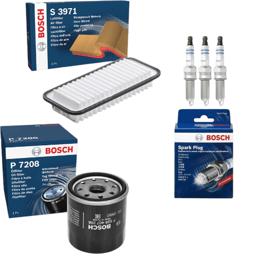 BOSCH Service Kit for Peugeot 107 1.0 Petrol – Air & Oil Filters + 3 Spark Plugs - Bosch - P7208 S3971 0242229797 x3 image 1