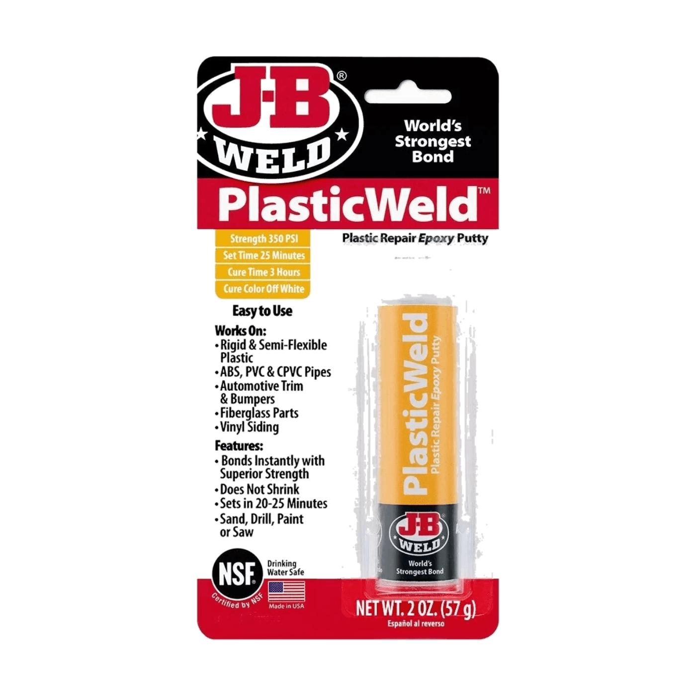 J-B Weld PlasticWeld 8237 Plastic Repair Epoxy Putty 57g - J-B WELD - 8237 image 1