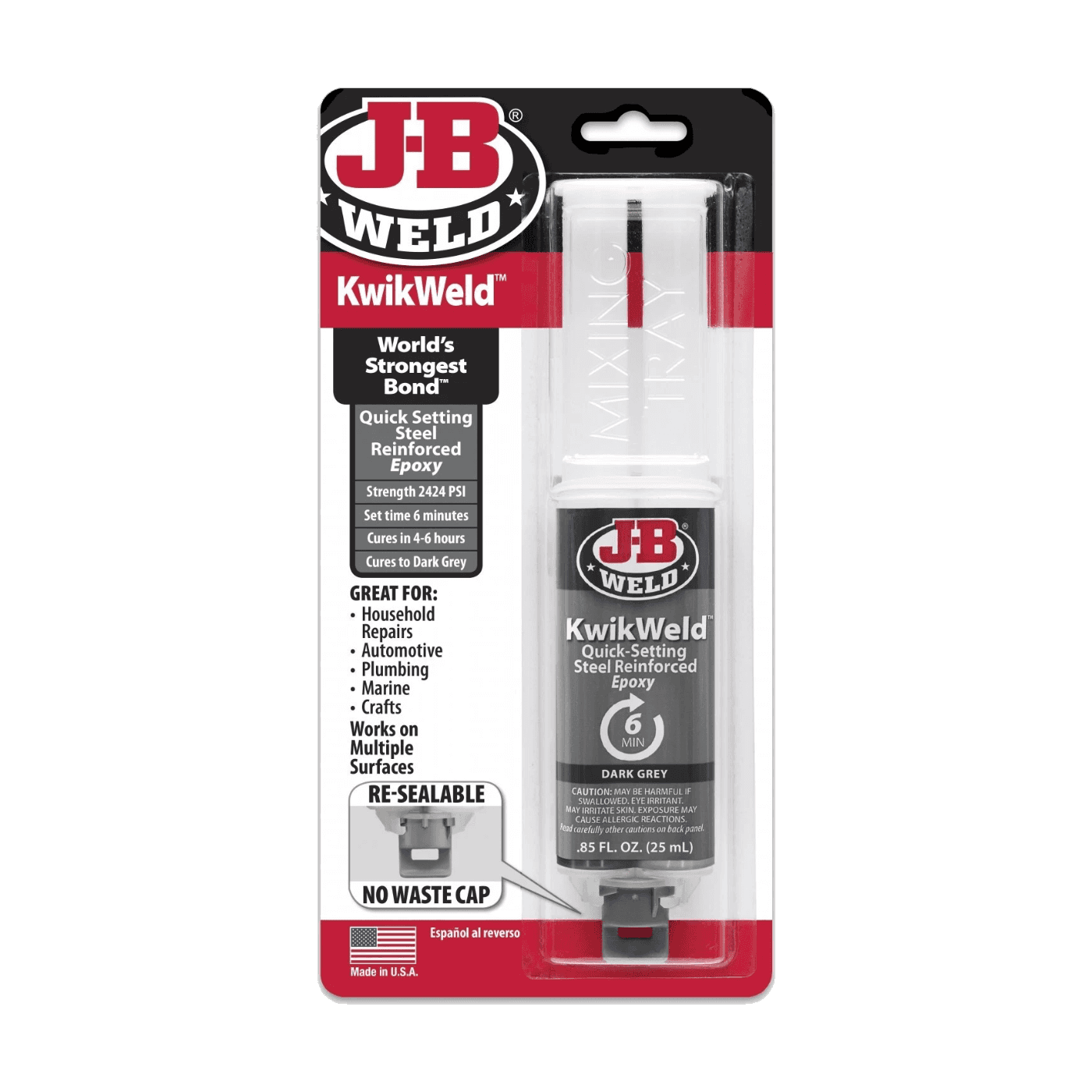 JB KwikWeld Steel Reinforced Epoxy Adhesive 25ml Quick Setting Metal Glue - J-B WELD - 50176