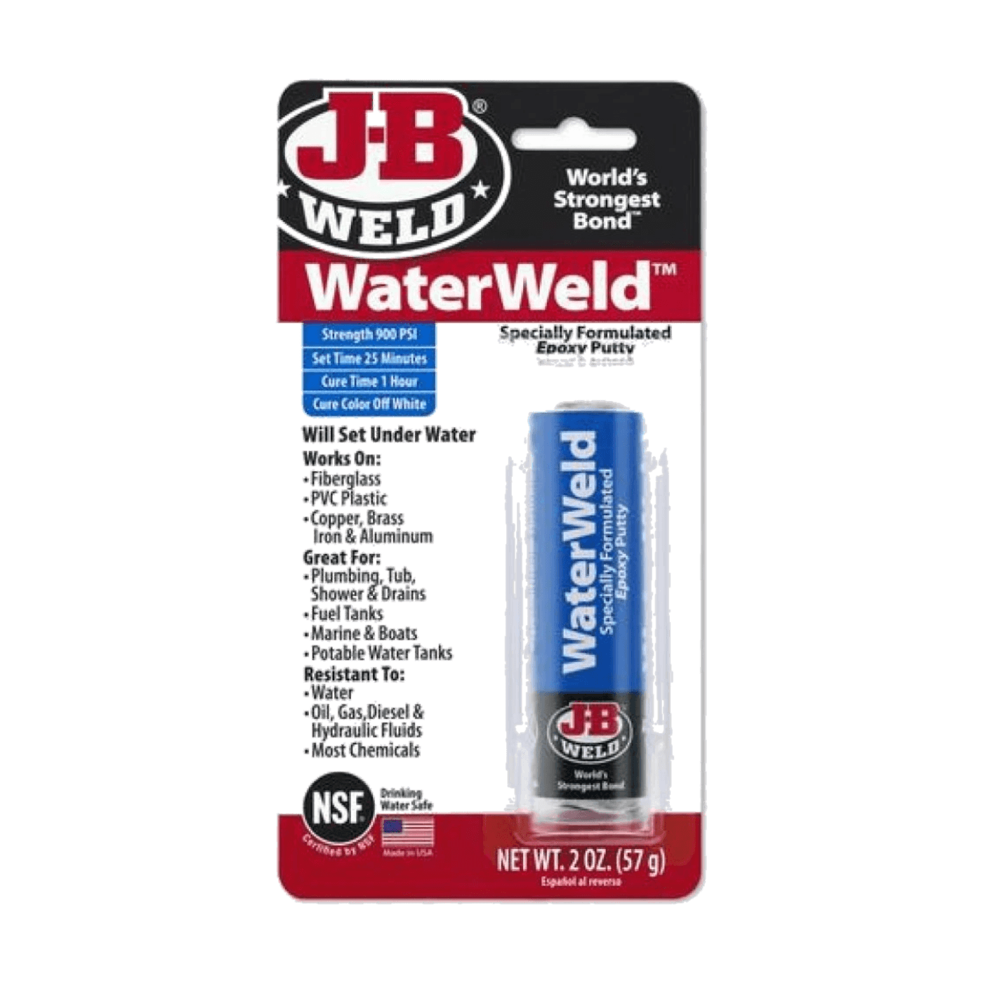 JB WaterWeld Epoxy Putty JB8277 Metal Plastic Pipe Repair Underwater Fuel Oil Resistant - J-B WELD - 8277